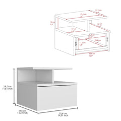 Cosmos Floating Nightstand , End Table, Side Table Drawer, Open Top Shelves -White