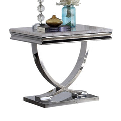 1pc End Table Modern Glam Style 18mm Faux Marble On Top Pedestal Base Stainless Steel Metal Structure Chroma Finish Coffee Table-Not Included