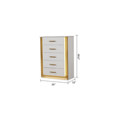 Epimetheus Contemporary Style 5-Drawer Chest Made with Wood & Gold Finish