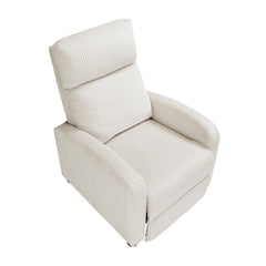 Modern Push Back Recliner Chair Beige Soft Corduroy Upholstery Comfort Solid Wood Living Room Furniture 1pc
