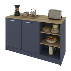 Archive Kitchen Island with Spacious Dining Countertop, Three Open Storage Shelves, Dual Cabinet Doors with Interior Shelves and Functional Floorstanding