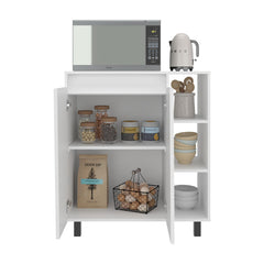 Epimetheus Microwave Sideboard Cabinet, Freestanding Compact Kitchen Pantry with 2-Door Cabinet Storage, 3 Side Open Shelves and, Appliance Surface, White