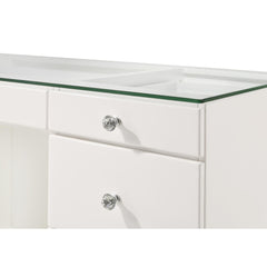 1pc Glam Makeup Vanity Table Glass Top 9 Drawers Knobs White Wooden Bedroom Furniture