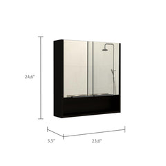 Saga Mirror Cabinet, Three Internal Shelves, One Open Shelf, Double Door Cabinet -Black
