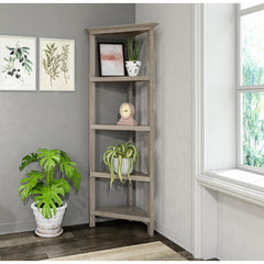 4-Shelf Tall Wood Corner Bookcase with Open Bookshelves, Washed Gray, 1PC