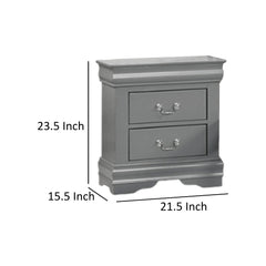 Crest Nightstand, 2 Drawers, Light Gray Solid Wood, Nickel Drop Handles
