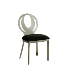 Contemporary Style Silver Metal Frame 2pc Dining Chairs Black Microfiber Seat Cushion Dining Room Oval Back Design Chair