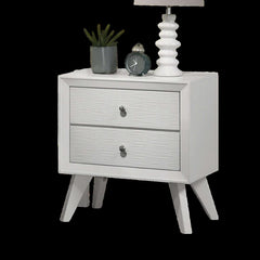 Contemporary White Color 1pc Nightstand Bedroom Furniture Solid wood Wave Texture 2-Drawers Bedside Table Bronze Round Knobs
