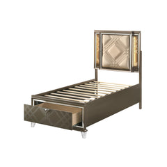 Fable Synthetic leather & Dark Champagne Finish Full Bed W/Led & Storage