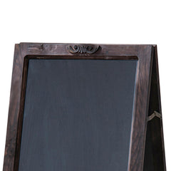 25 Inch Classic Wood Blackboard Stand, Dual Framed, Carved Details, Brown