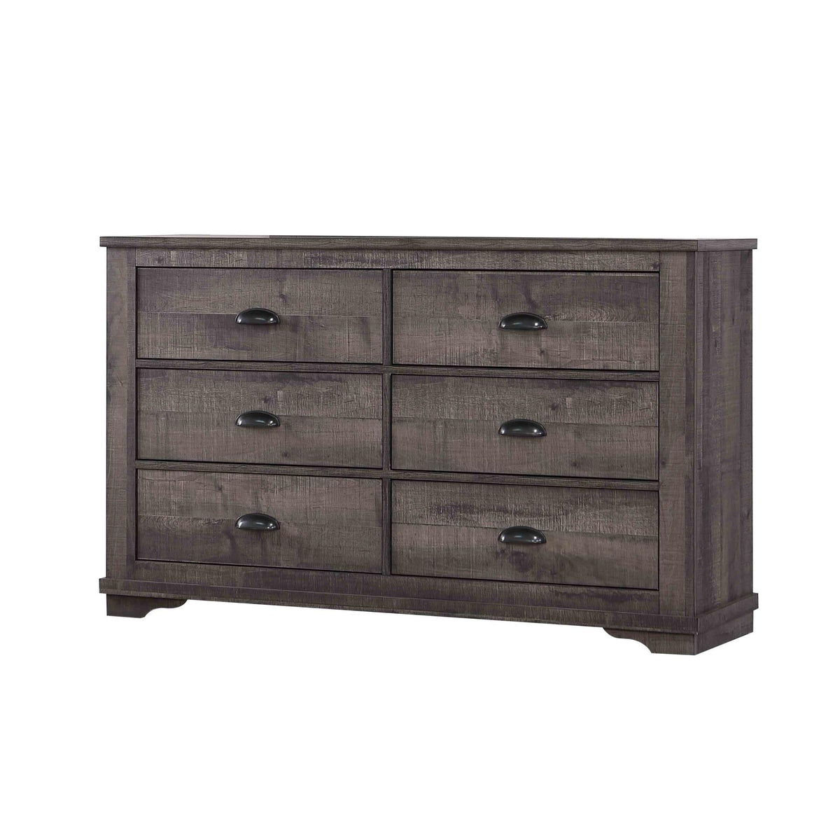 1pc Contemporary Six Drawers Dresser Bed Side Cabinet Wooden Furniture Rustic Gray Color