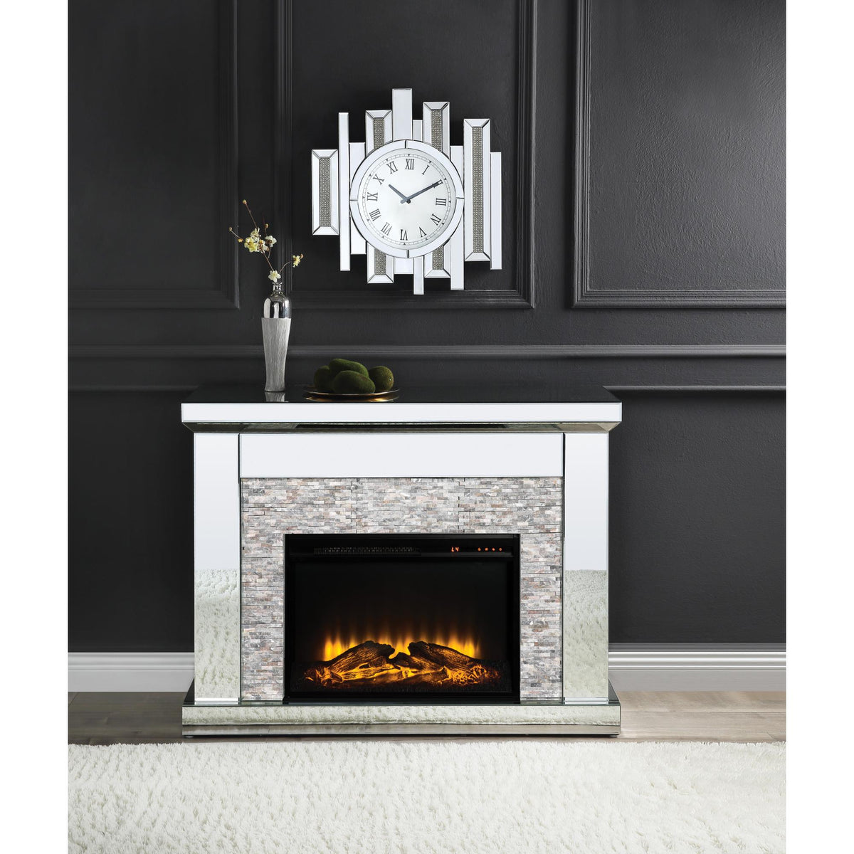 Armageddon Mirrored & Stone Fireplace