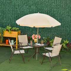 6 Piece Patio Dining Set for 4 with Umbrella, Outdoor Table and Chairs with 4 Folding Dining Chairs & Round Glass Table for Garden, Backyard and Poolside, Beige