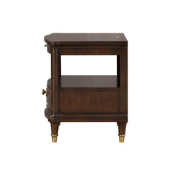 Modern Style 1pc End Table Gold Legs And Round Knobs Pull Out Tray Dark Cherry Finish Primary Living Room