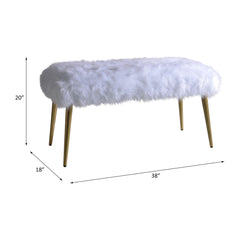 Moon II White Faux Fur & Gold Finish Bench