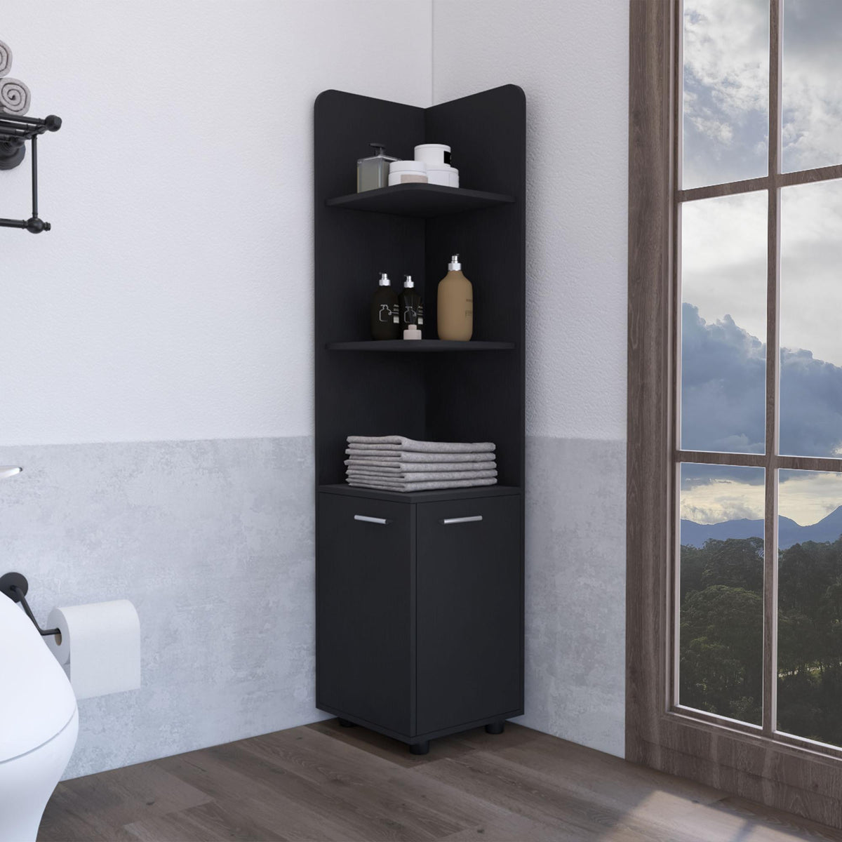 Asteroid Cabinet 62H" Tall with 3-Tier Shelf and 2-Door, Black