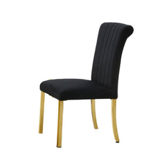 Contemporary Style 2pc Side Chair Channel Tufted Back Seat Stainless Steel O-Shaped Legs With Trestle Base Gold And Black Finish