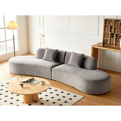 132" Curved Sofa with Throw Pillows, 6 Seater Luxury Velvet Couch with Half Moon Design and High-Density Foam, Ideal for Modern Living Room, Office & Apartment, Grey