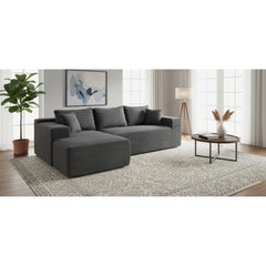 2-Piece Convertible Corduroy L-Shaped Sofa in a Box with Pillows, 3-Seater Modular Sectional Couch, Compressed Living Room Furniture, Dark Grey (Left Facing)