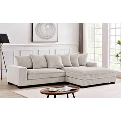 Odysseus Oversized Two-Piece Right Facing Sectional Couches for Living Room, 102.4-Inch L Shaped Sofa with Chaise, Upholstered with Corduroy Fabric, Ivory