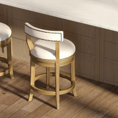 26" Counter-Height Bar Stool, Pecan Finish with Linen Fabric Seat and Back, 1PC