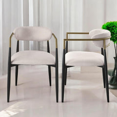 Aphrodite Beige Linen & Black Finish Side Chair (Set of 2)