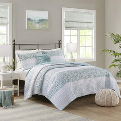 Harmony 4 Piece Seersucker Quilt Set with Throw Pillow
