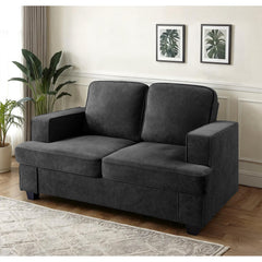 Modern Velvet Loveseat, Comfortable 2 Seater Couch with Deep Seating and High-Density Foam, Loose Back Cushions, Wide Arms, Living Room Furniture for Home, Apartment, Office, Black