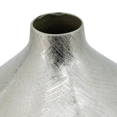 Pandora 14 Inch Modern Vase, Metal, Tall Curved Shape, Bottleneck, Silver