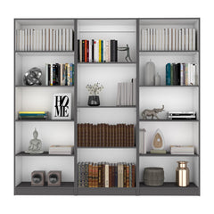 Crown 3 Piece Home Bookcase set, 74" Wide with 14 Shelves , Living Room Set Set Matt Gray - White