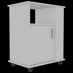Cosmos Microwave Pantry 29" H, Single Door Cabinet, One Open Shelf, Three Side Shelves, White