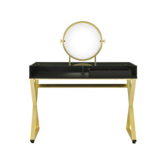 Aura Black & Gold Finish Vanity Desk W/Mirror & Jewelry Tray