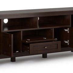Warm Shaker 72 inch Wide Solid Wood TV Stand in Russet Brown For TVs up to 80 inches