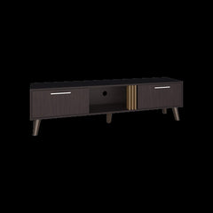 Rhea 63" Wide Tv Stand with Two pull down Cabinets, Two Shelves, Cable Management , Living Room, Tv Room Black Wengue - Light Oak