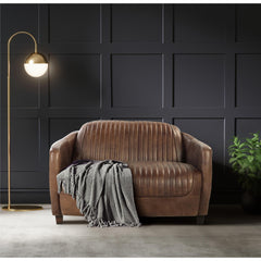 Poseidon Retro Brown Grain Leather & Aluminum Loveseat
