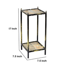 2 Tier Square Stone Top Plant Stand with Metal Frame, Small, Black and Gray