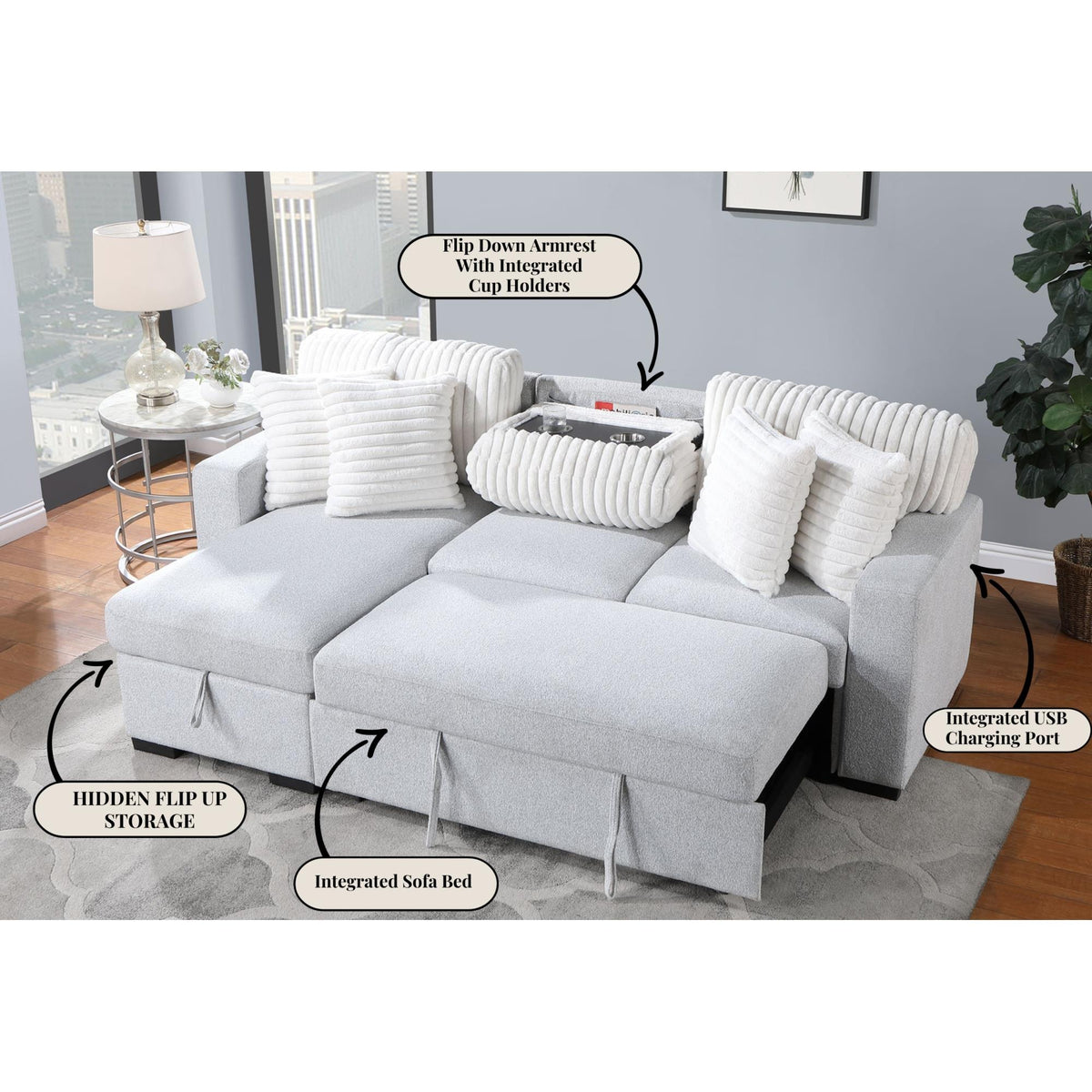SONATA LIGHT GREY/WHITE REVERSIBLE PULL OUT SOFA BED