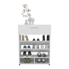 Vista Shoe Rack, 3-Tier, One Drawer, Five Shelves, Shoe Storage, White