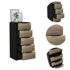 Lyra 5 Drawer Dresser, Vertical Dresser -Black / Pine
