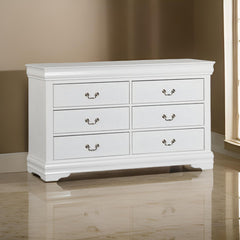 Crest Wide Dresser Chest, 6 Drawers, Nickel Metal Handles, White Solid Wood