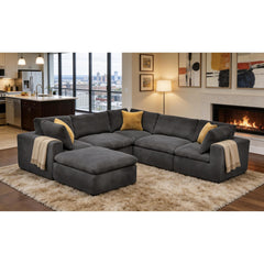Coffee Bean Like Upholstery Full Compressed Modular Sectional with Toss Pillows
