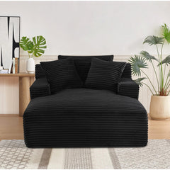 Planet Oversized Chaise Lounge Chair in Soft Corduroy, Modern Comfy Couch with Full Foam Cushioning, Cozy Sleeper Sofabed for Living Room, Bedroom, No Assembly Required, Black