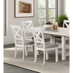 Rustic White Oak Farmhouse 2pcs Dining Chairs Cross Back Wooden Cushion Seat Kitchen Dining Room Furniture