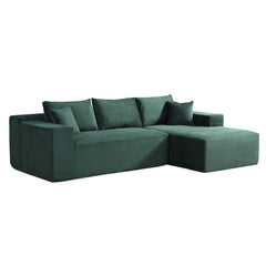 2-Piece Convertible Corduroy L-Shaped Sofa in a Box with Pillows, 3-Seater Modular Sectional Couch, Compressed Living Room Furniture, Dark Green (Right Facing)