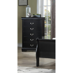 1pc Black Finish Five Drawers Louis Philip Chest Solid Wood Contemporary Sleek Ample Storage