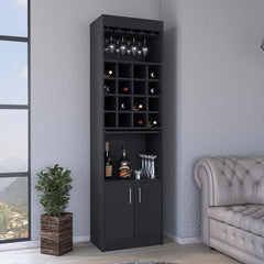 Chronos Kava Bar Cabinet, Double Door, Two Shelves, Sixteen Built-in Wine Rack -Black