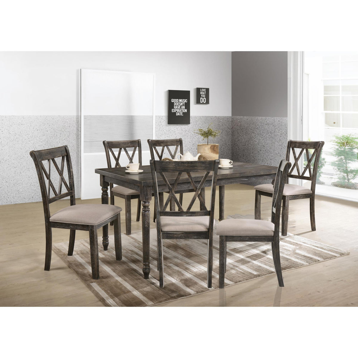 Hades II Weathered Gray Finish 7 PCs Dining Room Set