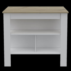 Astyanax Kitchen Island Antibacterial, Three Shelves, Four Legs -Light Oak / White