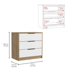Lyra 3 Drawers Dresser, Superior Top -White / Pine