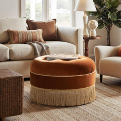 Planet 24" Round Upholstered Accent Ottoman Burnt Orange Performance Velvet